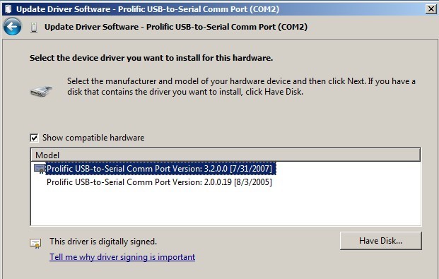 prolific usb to serial driver 3.6.78.350